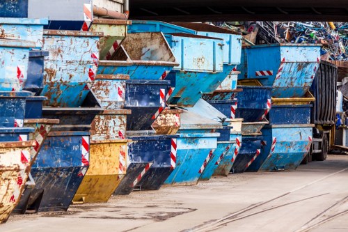 Construction site with organized waste removal containers
